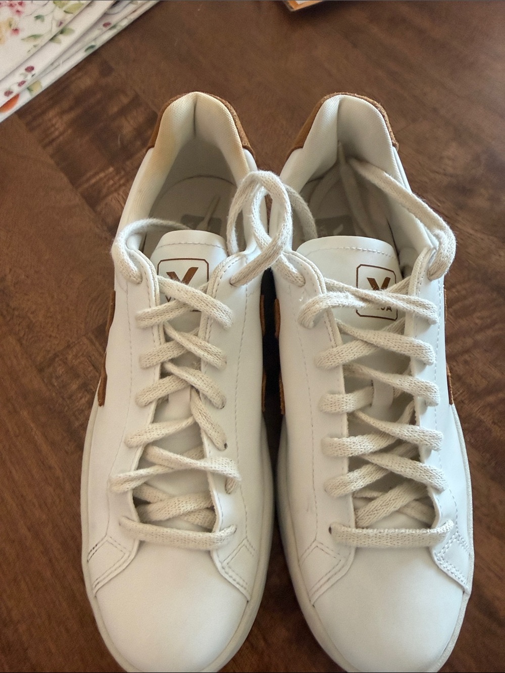 Veja White Leather Sneakers with light brown/ caramel Accents